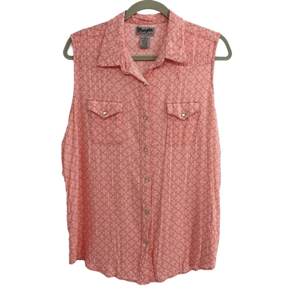 Wrangler Top Pearl Snap Sleeveless Floral Coral XL